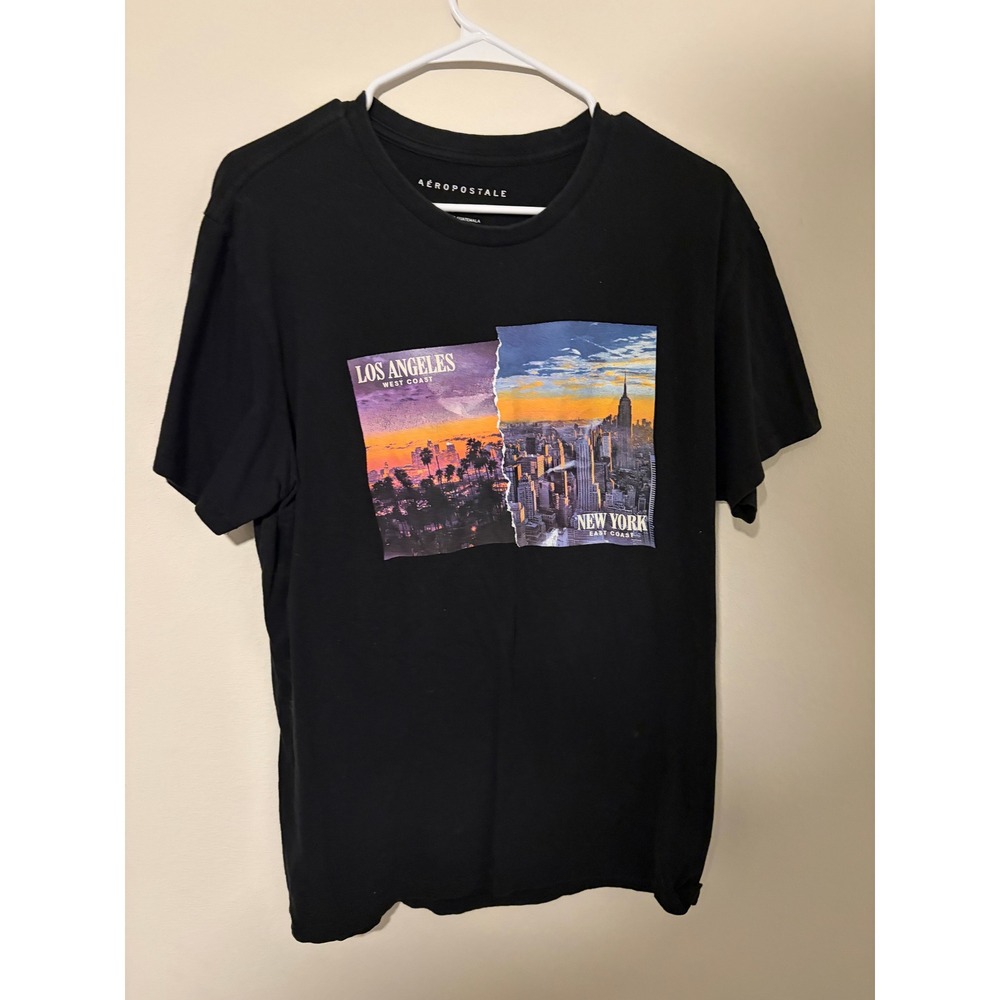 Aeropostale LA NY Skyline Graphic Tee - Black - L